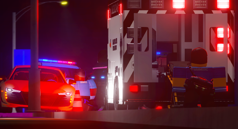 EMS and police on a nighttime call